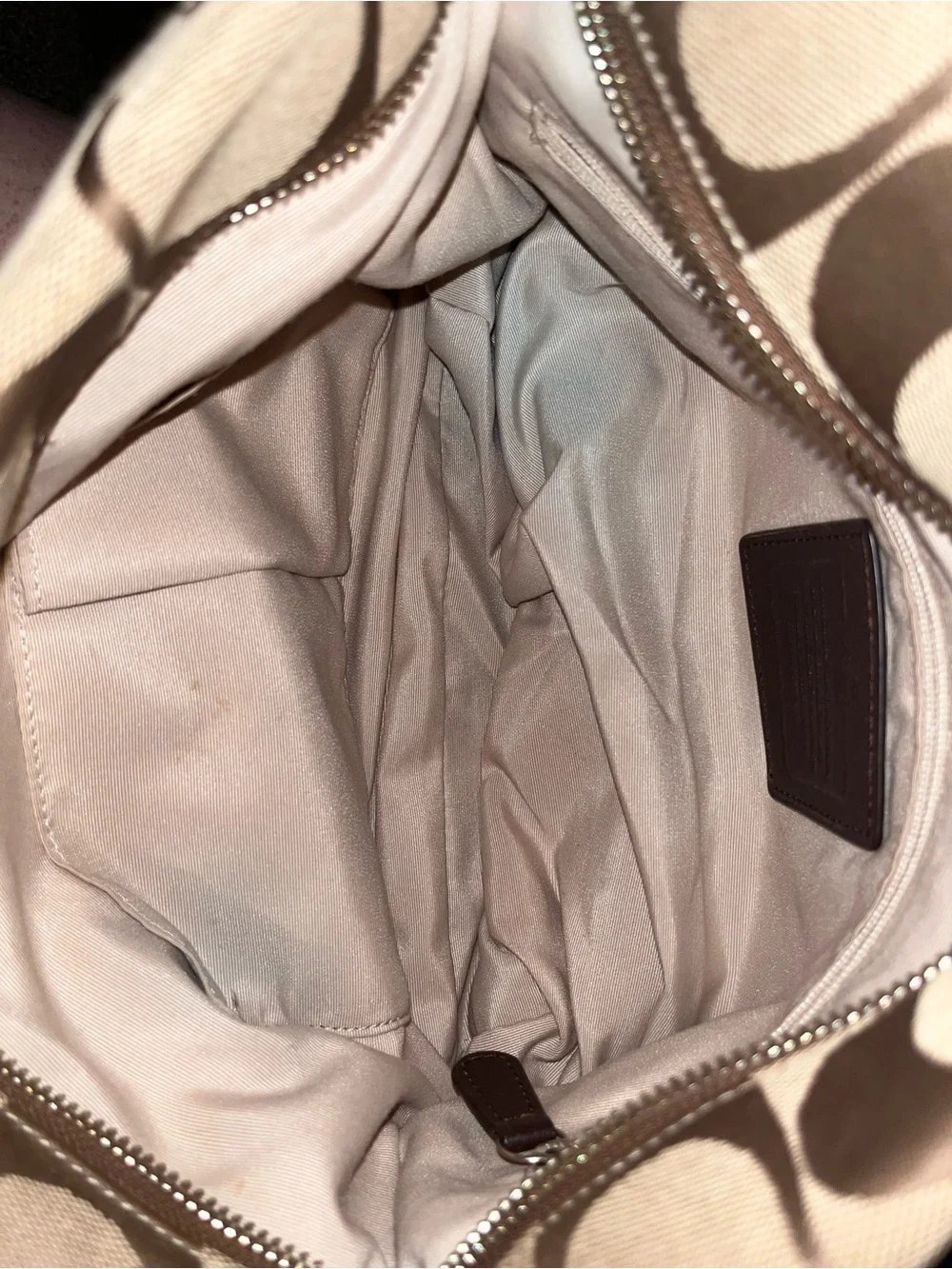 Coach Canvas Shoulder Bag in Khaki and Brown